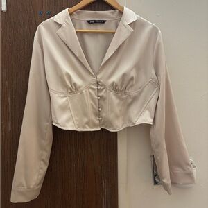 Zara Satin Cropped Blouse with corset detailing